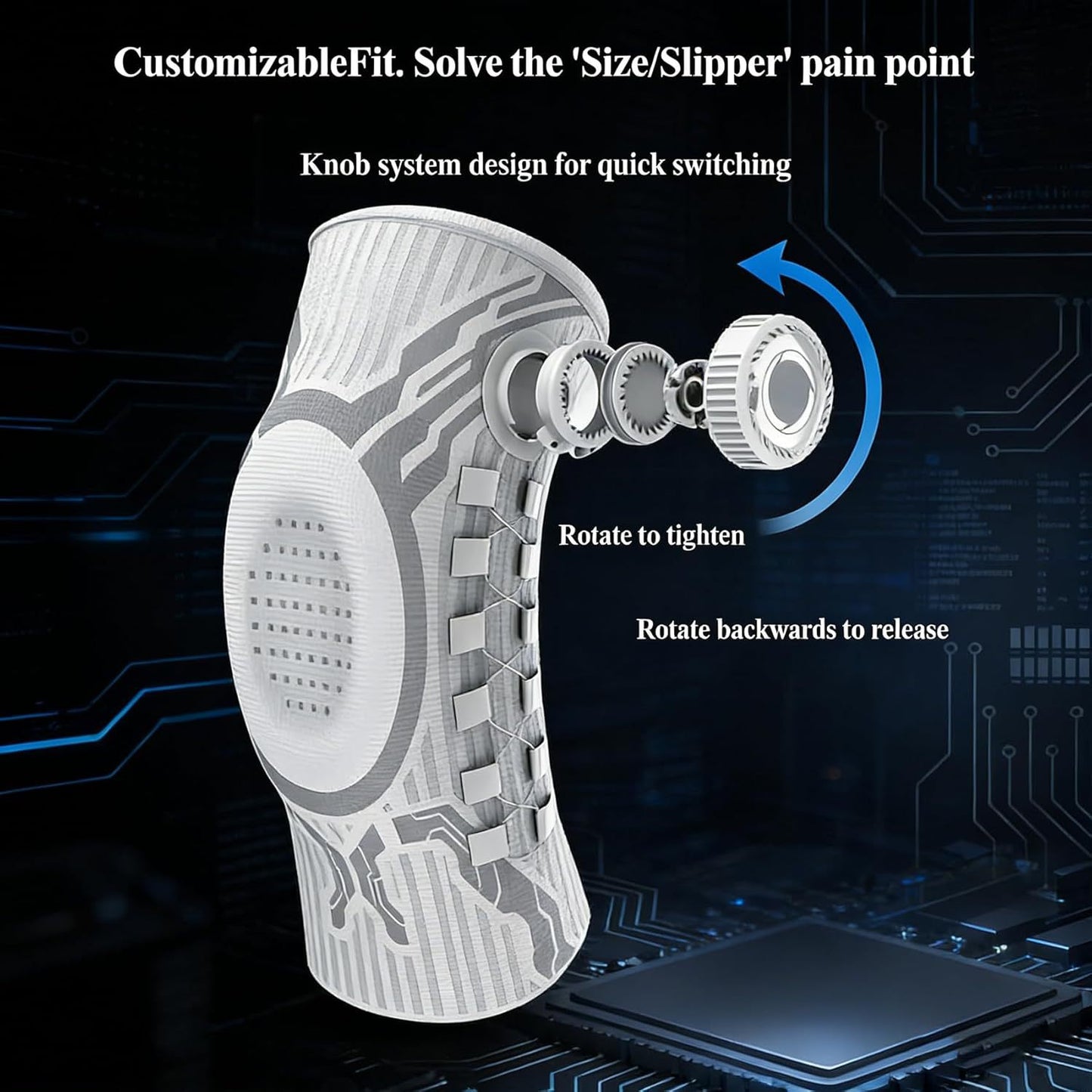 Dial Adjustable Compression Knee Brace, Breathable Non-Slip Knee Support for Arthritis, Meniscus Tear, Sports Running, ACL Injury Recovery for Men & Women